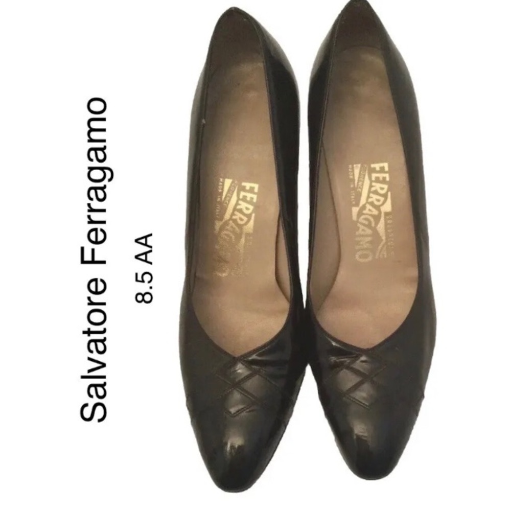 Salvatore Ferragamo Shoe 8.5 AA (39) Black Women's Pumps Soft Leather Made ITALY